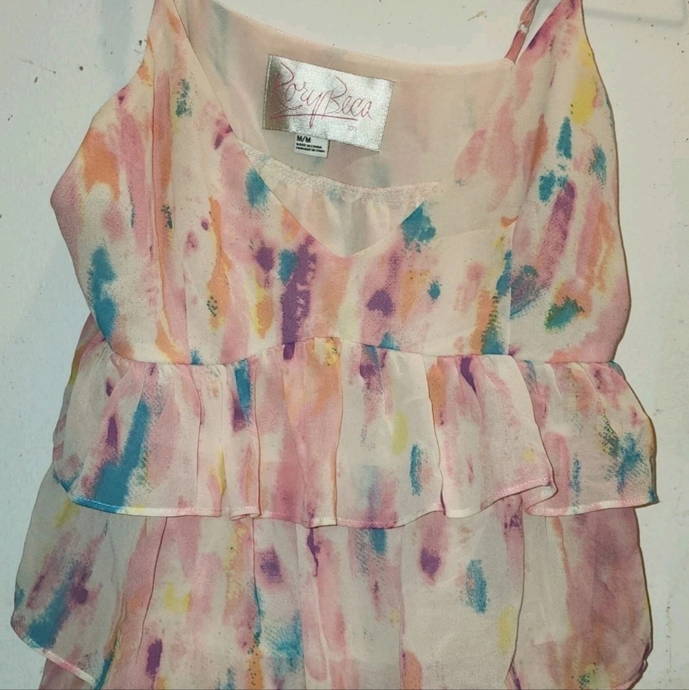 Forever 21~Rory Beca~Ruffle Tank Top~Pastel Watercolor~ Medium~Adjustable Straps